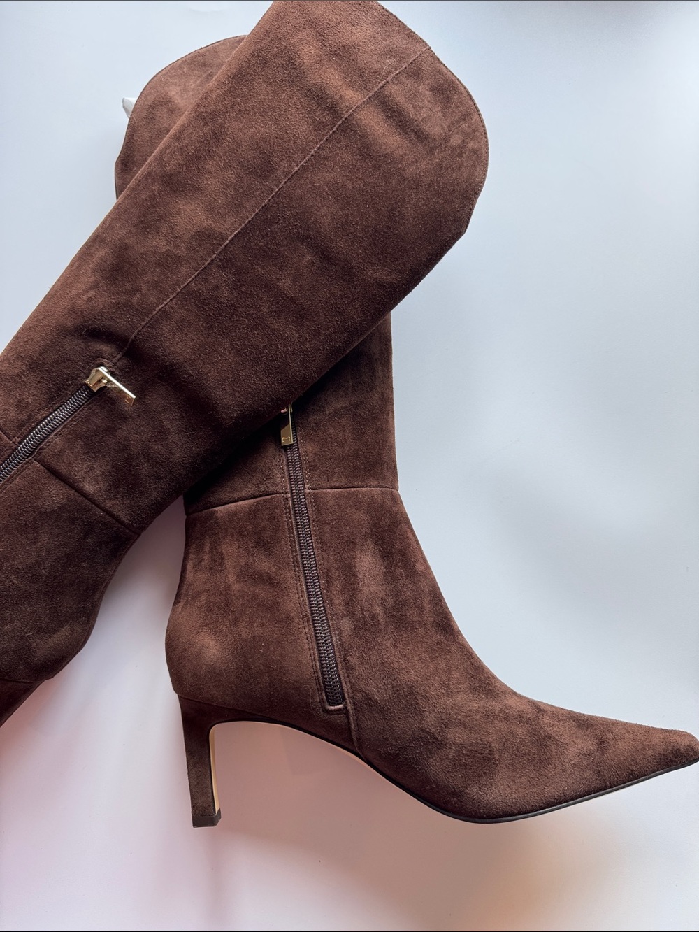 Marc Fisher Esmee Leather Boot
Dark Brown Suede Kitten Heel Tall Boots - Picture 2 of 4
